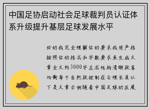 中国足协启动社会足球裁判员认证体系升级提升基层足球发展水平